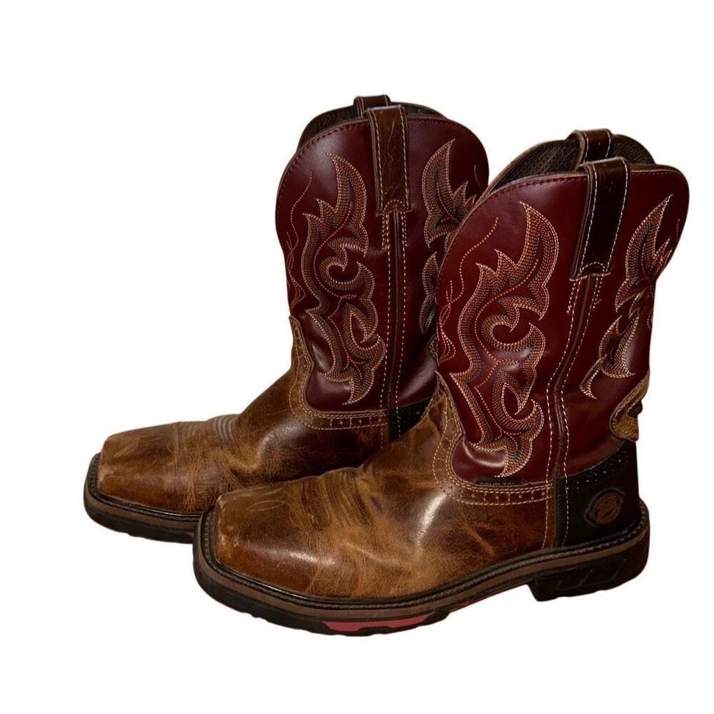 Justin Mens Work Boot Brown Red Leather Composite Toe Size 9 D Western cowboy - Picture 7 of 15